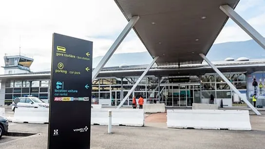 Airport terminal entrance and signage