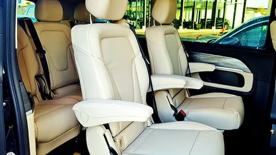 Seats and passenger space in a van