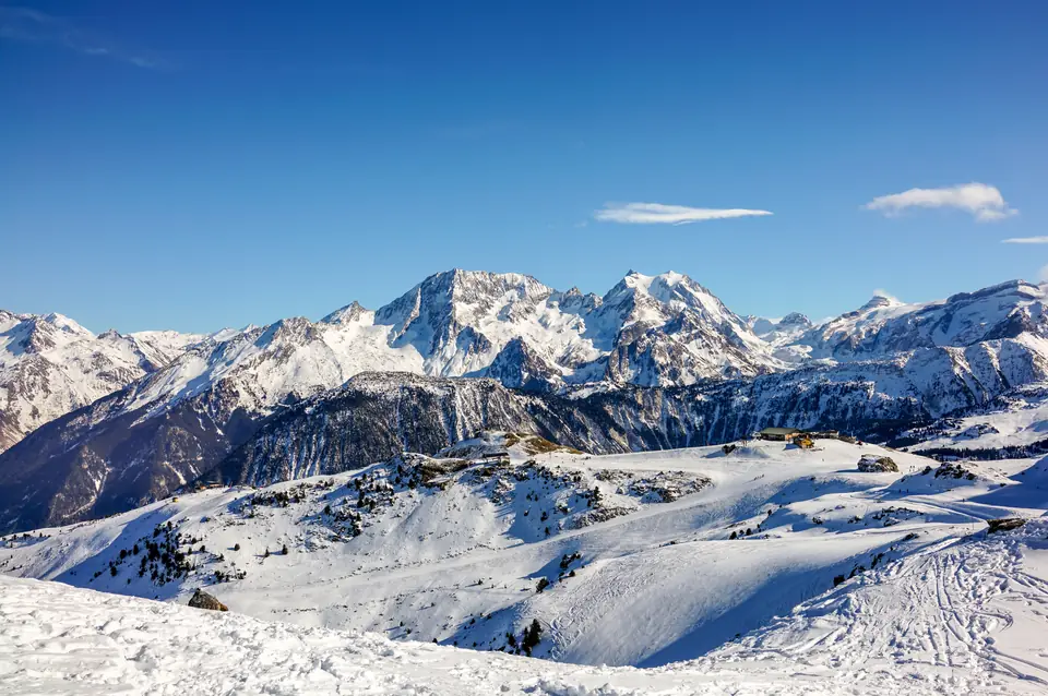 Ski slopes and snow-covered peaks of Courchevel